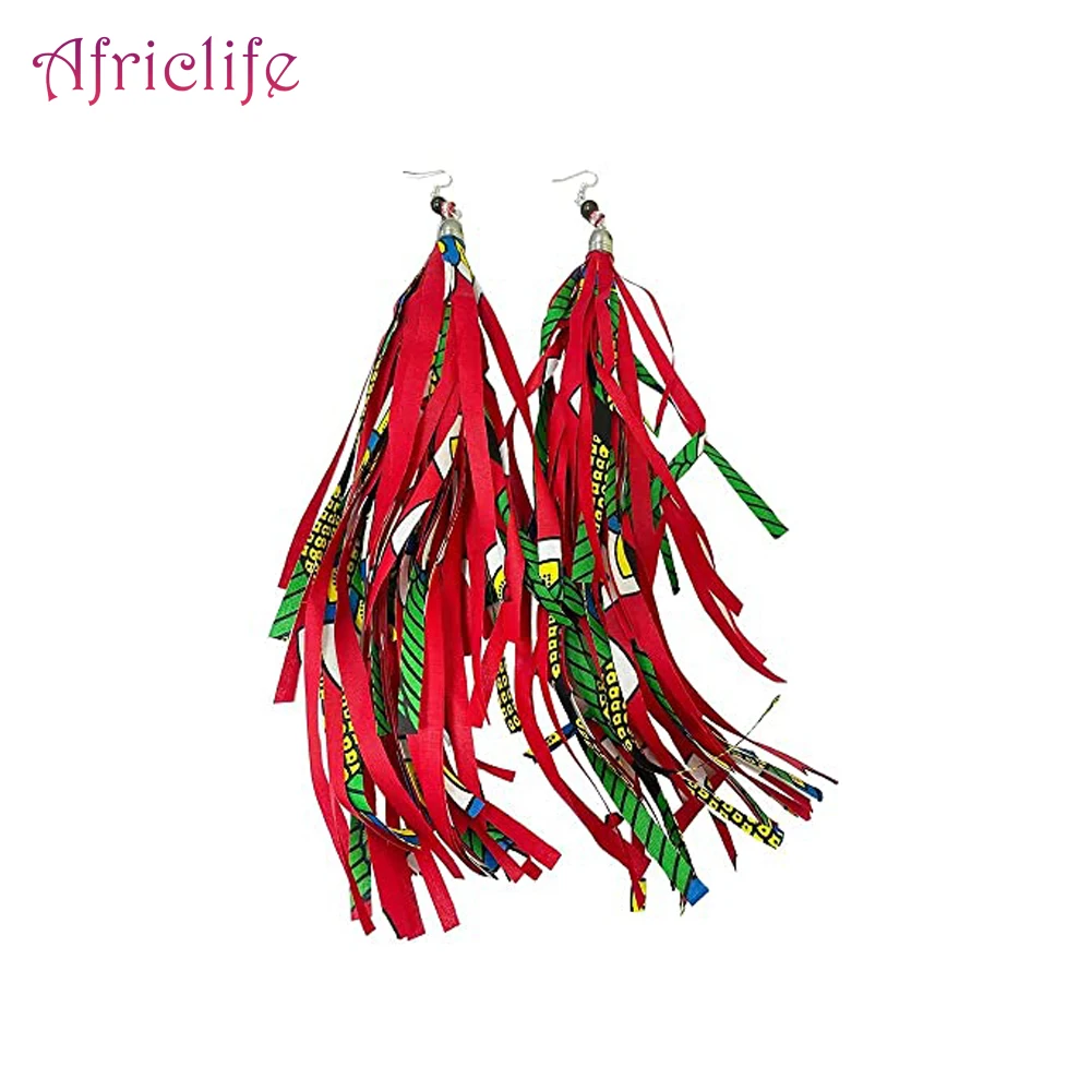 African Cloth Fabric Earrings Handmade Earrings With Tassels For Women African Print Ankara Big Oversized Earrings WYB129