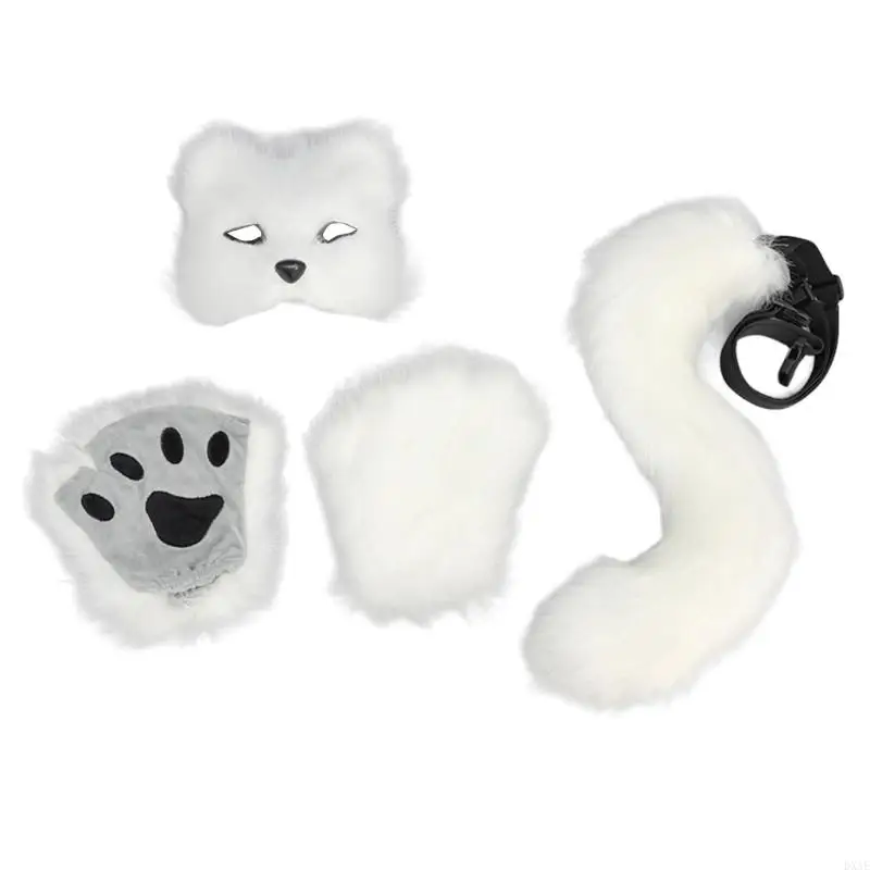 Dxae Foxes Costume Set Pluszowa maska, ogon i rękawiczki, Halloweenowe koty Wolf Cosplay Cosplay Foje Fancy Dress Up Costume
