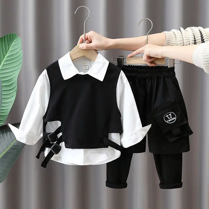 

Boys' clothing set Spring and Autumn new children's college style shirt vest pants 3-piece set Kids Outfits 90-140cm