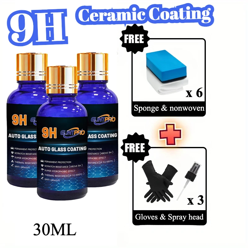 

3 комплекта керамического покрытия 9H, автомобильный лак, глянцевый, долговечный, против царапин, гидрофобное автомобильное восковое покрытие, средства по уходу за автомобилем (30 мл)