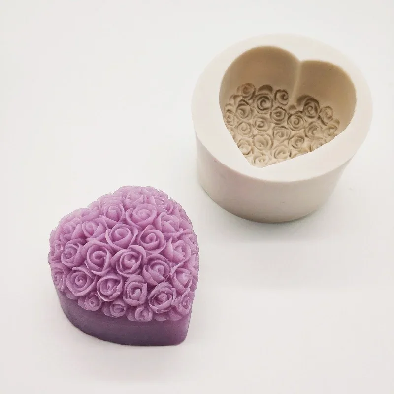 3D Love Carving Flower Soap Silicone Mold Handmade Chocolate Cake Baking Tool Diy Clay Plaster Candle Making Kit Home Gift