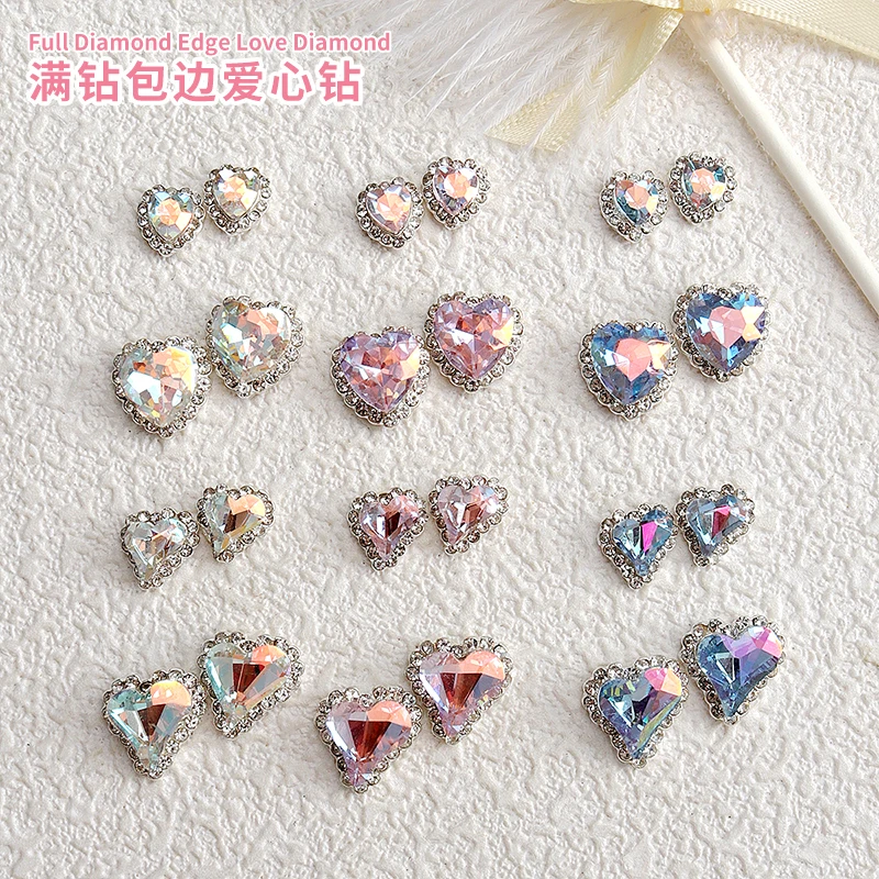 

Cute Elegance Bling Crooked Heart Full Crystal Diamond Alloy Edging Ice Permeating Peach Heart Rhinestone Nail Art Accessories