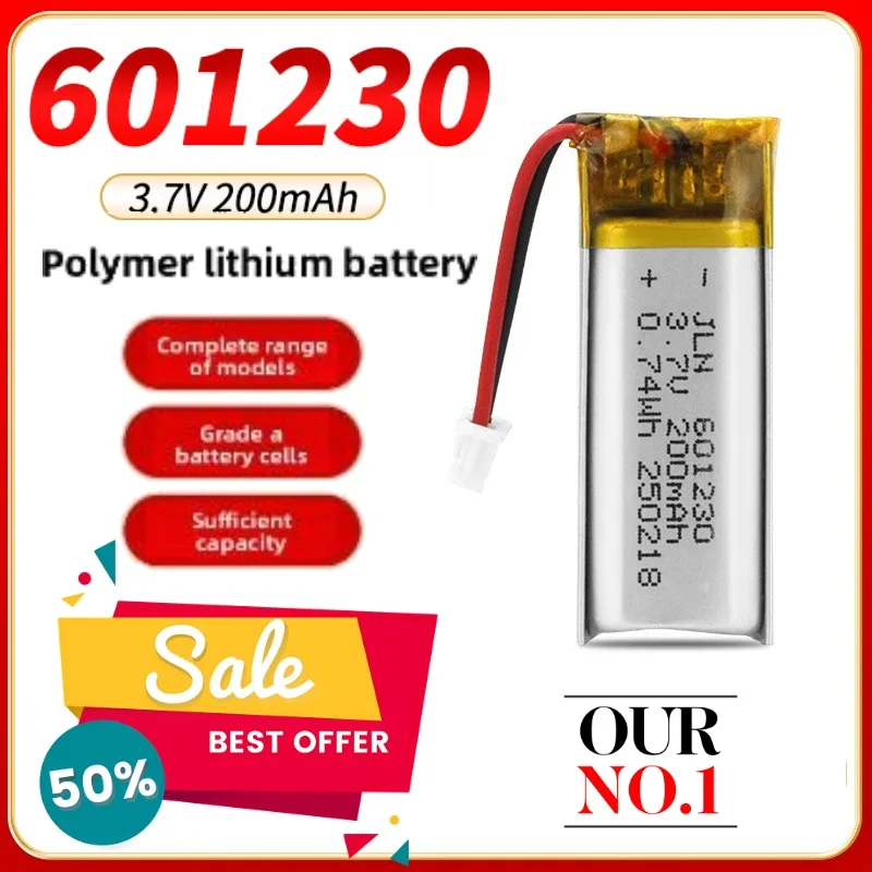 

3.7V 200mAh 601230 Polymer Lithium Battery for Bluetooth Headsets Children's Early Education Machines Anti-lost Devices
