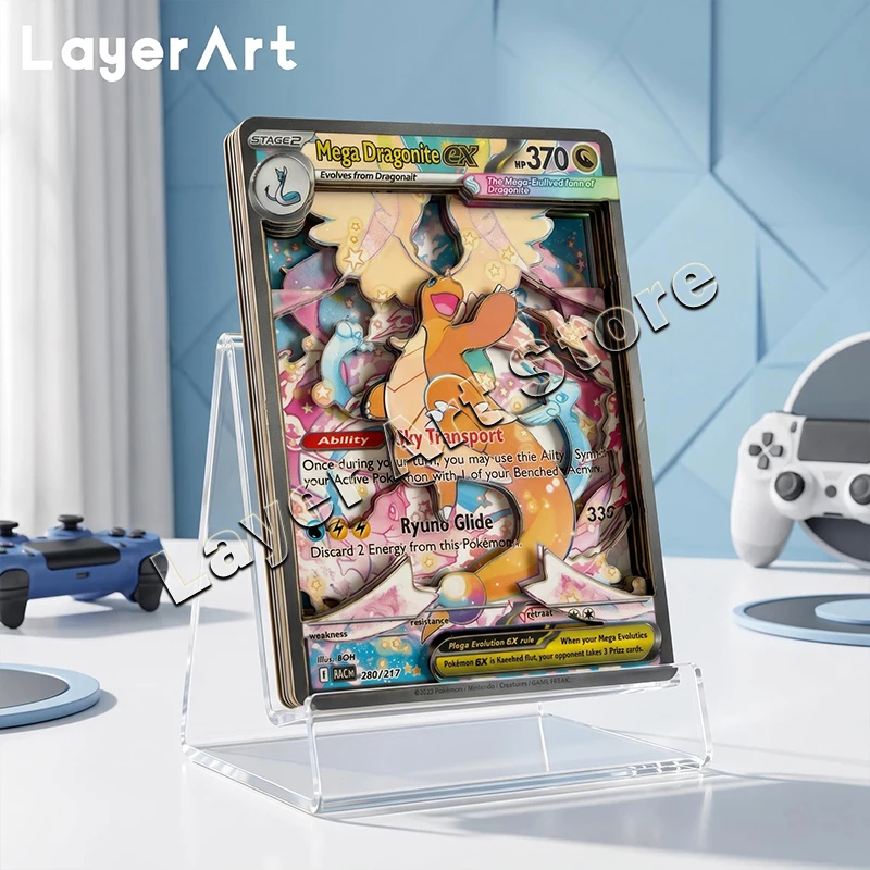 3D Pokemon Layered Card Mega Dragonite EX Cards Stereo Replica Collectible Card Stereoscopic Paper Art 3D