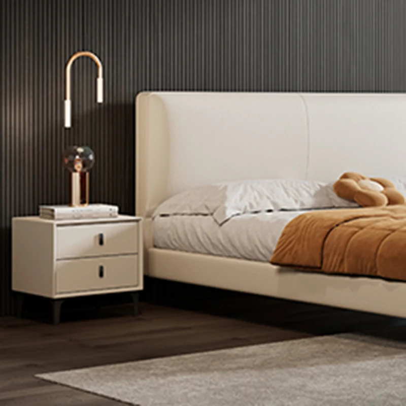 

Italian Minimalist Bed Leather Modern Double Bedroom Bed Aesthetic Unique Luxury Somieres Y Marcos De Cama Bedroom Furniture