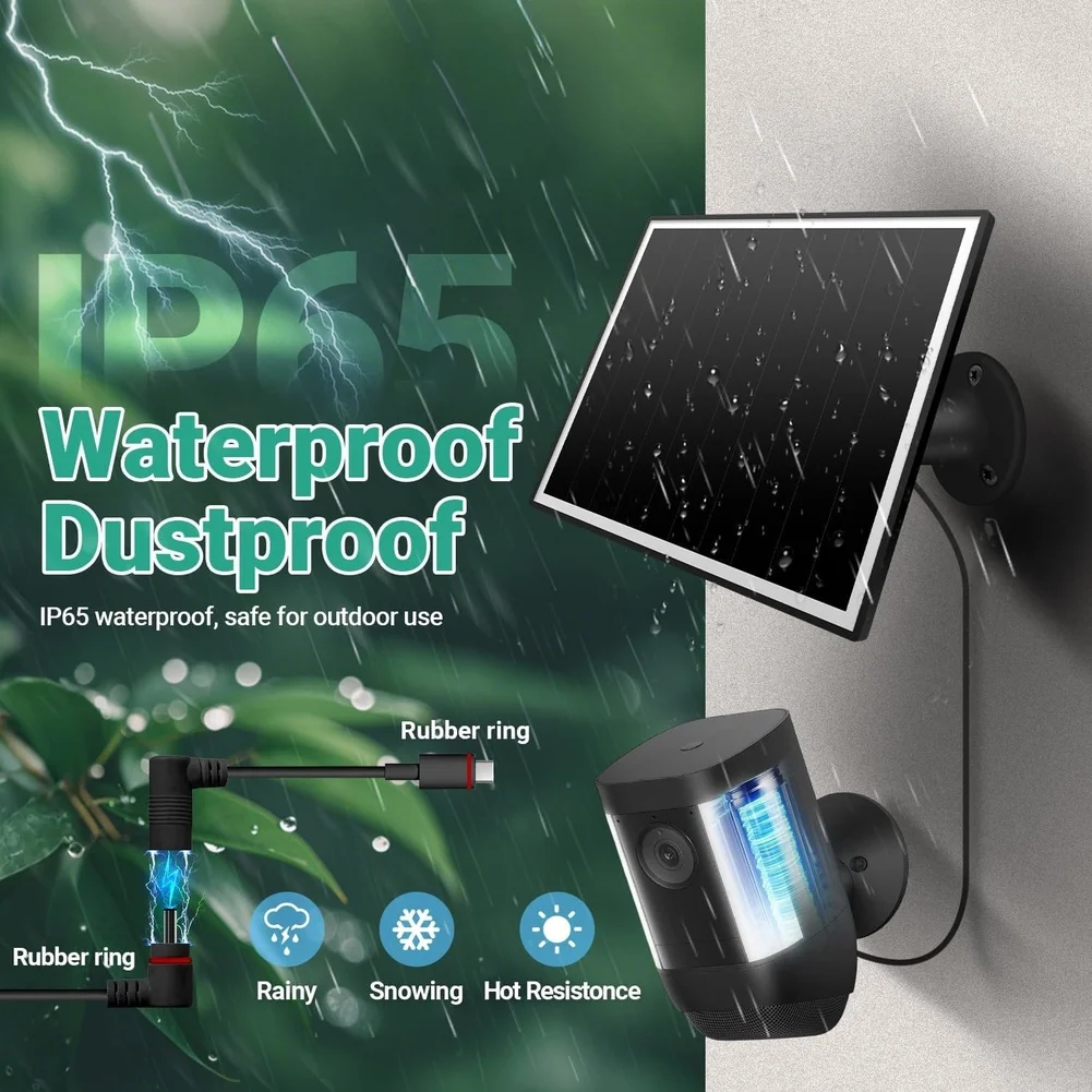 1 Piece 6W Monocrystalline Solar Panel With Type C And DC3.5 IP65 Waterproof For Video Doorbell Security Camera Outdoor - view 6