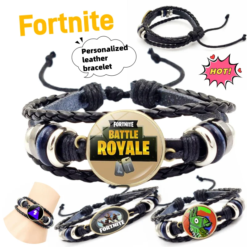 

Fortnite leather bracelet, cute and fashionable cartoon creative handmade retro bracelet for girls, birthday gift for friends