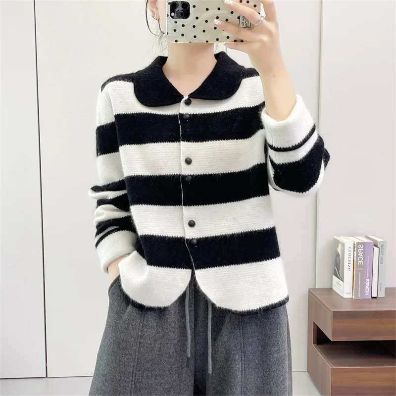 

Señag Thiened Long Sve Knitted Open Cardigan Loose Casual Striped Women's Sweater Coat Autumn Winter Faion Korean Sle