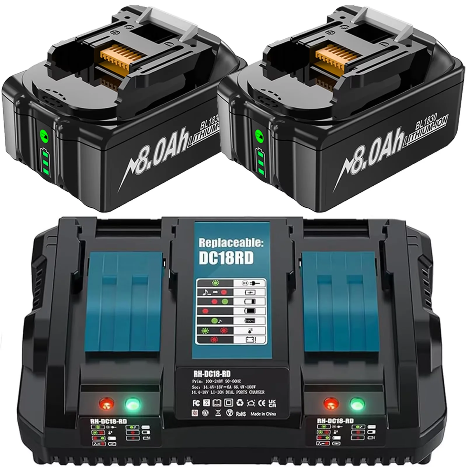 Ersatzakku für Makita 18V BL1830 8000mAh Li-Ion, kompatibel mit Makita BL1815 BL1840 BL1850 BL1860 BL1890 Elektrowerkzeug-Akku