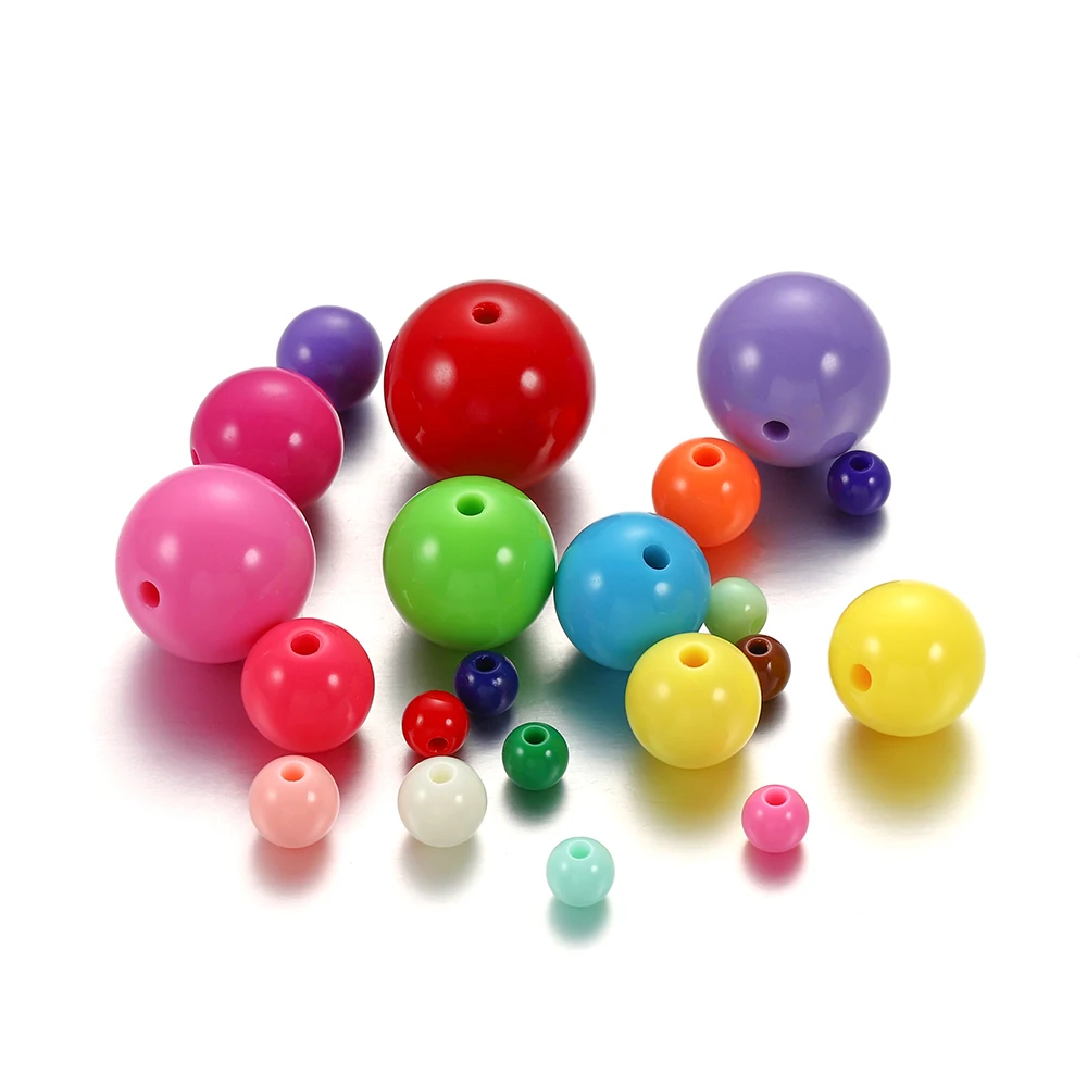 10-200szt Mieszane akrylowe plastikowe gładkie okrągłe koraliki dystansowe 6 8 10 12 14 16 18 20MM Rozmiar do tworzenia biżuterii Akcesoria — zdjęcie 7