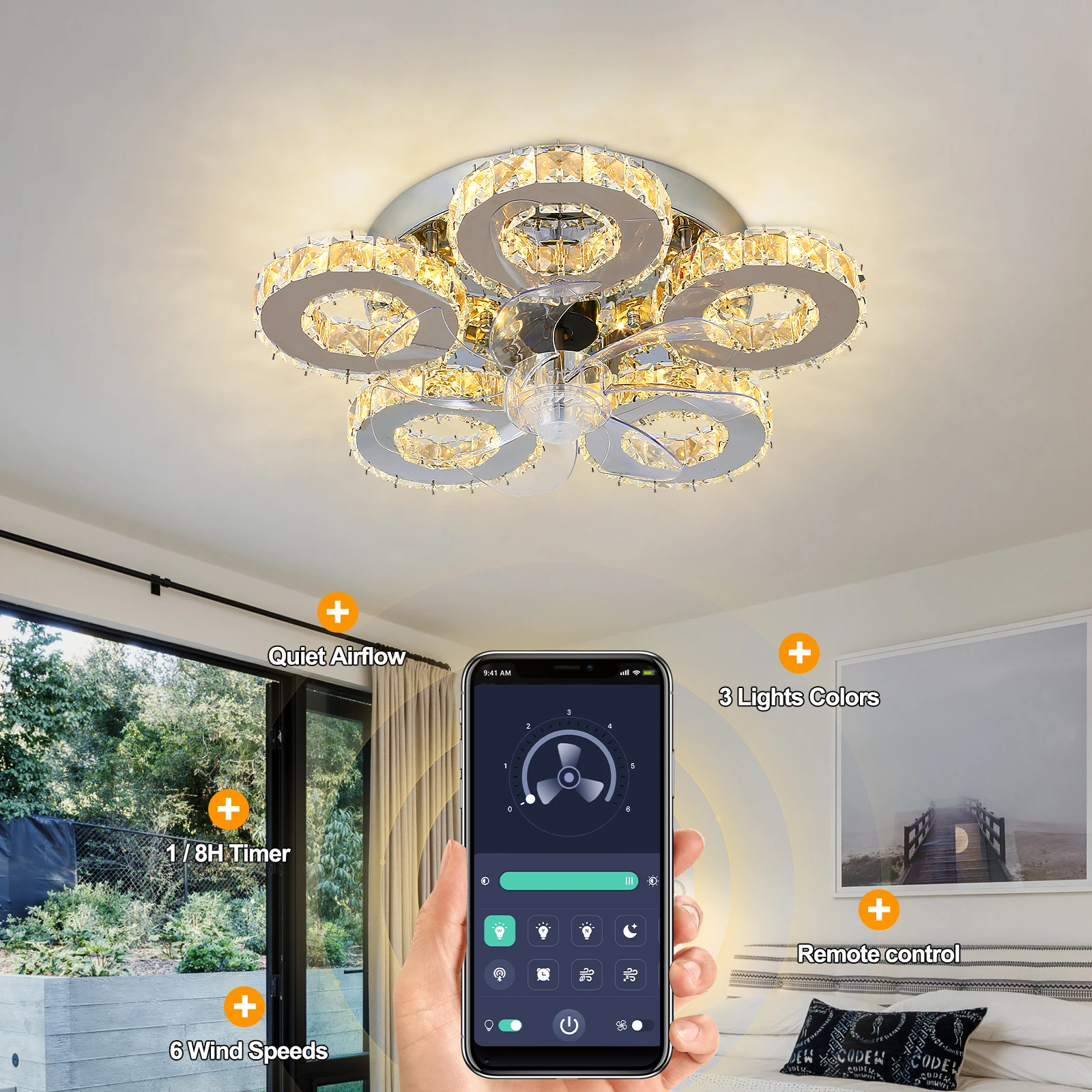 Led Luxury Crystal Ceiling Fan With Lights Remote Control Ceiling Fan Silver European Chandeilers Lamp for Home Livingroom Lumin