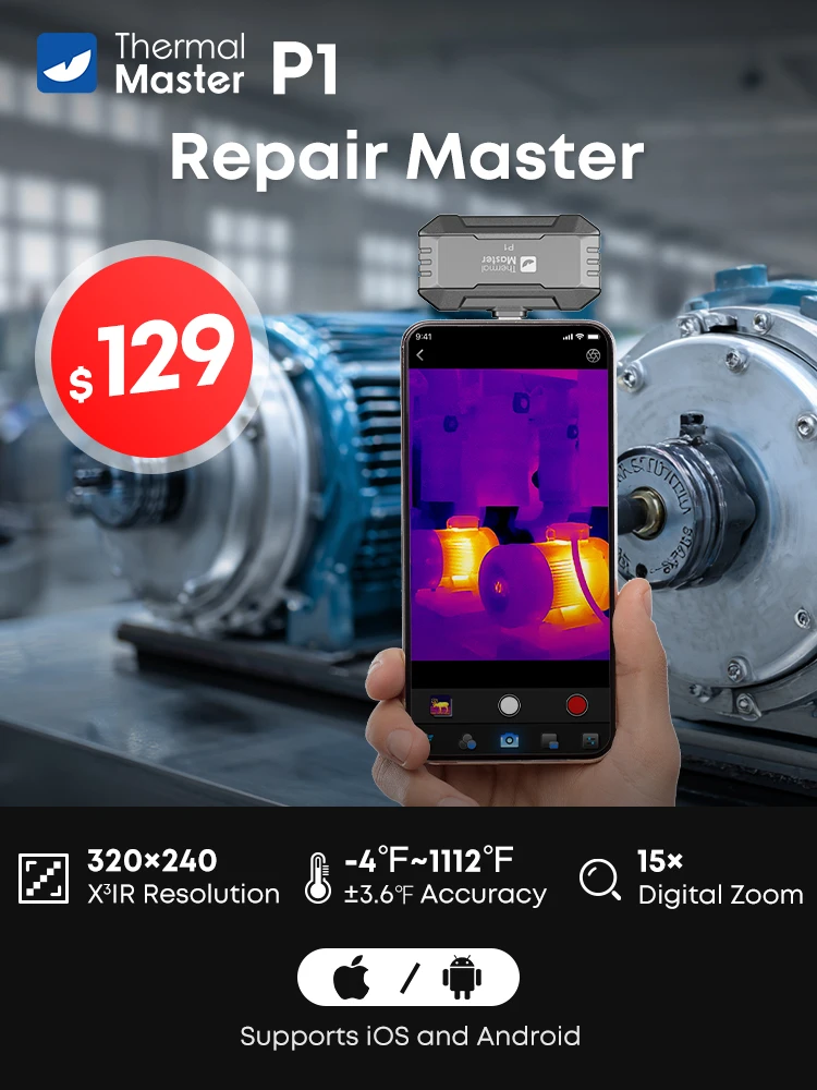 Thermal Master P1 warmtebeeldcamera voor iPhone en Android, 320×240 X³IR resolutie 15X, -20 ° C - 600 ° C voor HVAC-inspectie - afbeelding 2