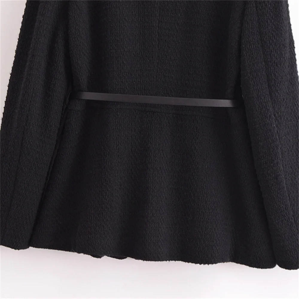 Xiaoxiangfeng مع حزام، سترة ذات نسيج بلون موحد، منتج جديد للخريف والشتاء، سترة طية صدر السترة بأكمام طويلة للنساء