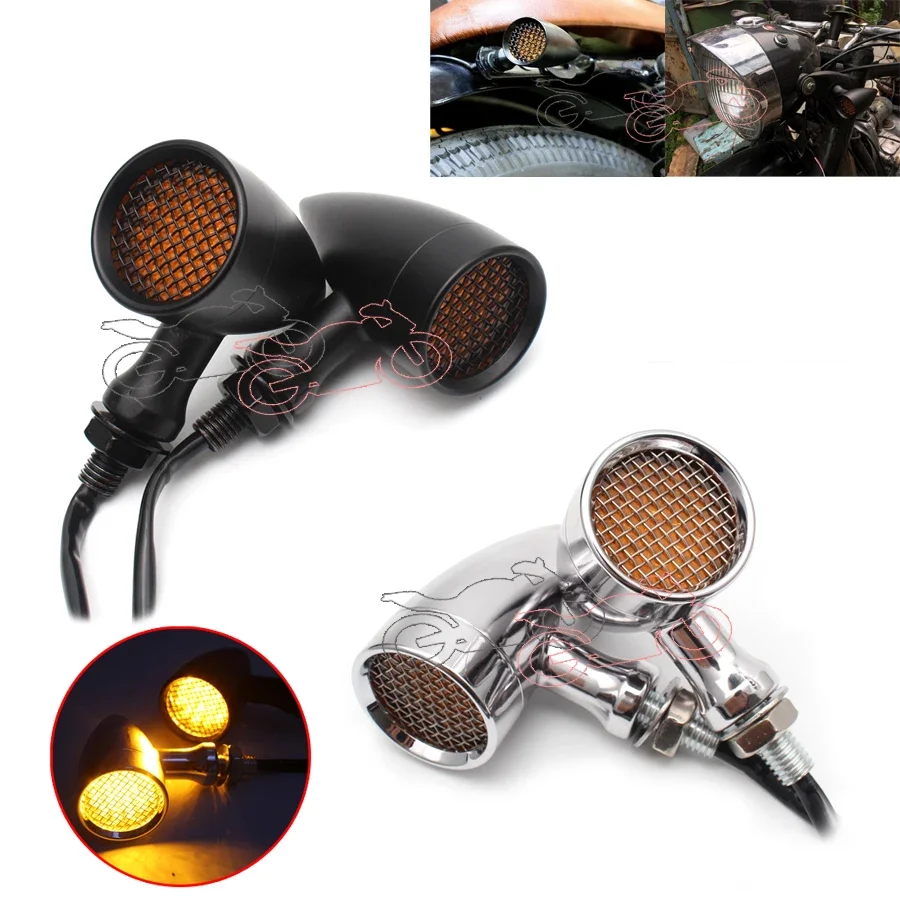 

10mm Motorcycle Retro Indicator LED Turn Signal Lamp Brake Light Mesh Lens Cover Blinker for Harley Chopper Bobber Yamaha Honda