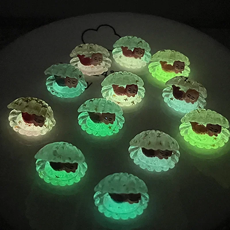 Kawaii Resin Stereo Luminous Mermaid Flatback Cabochons Flat Back Embellishments Charms Accessories Craft Material Miniature DIY