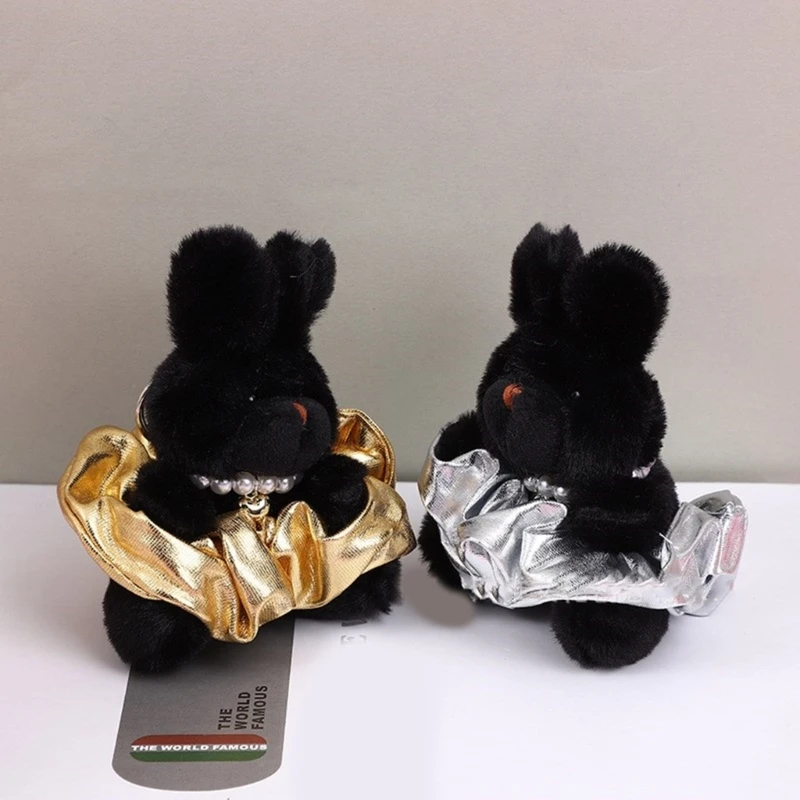 Plush Stuffed Keychain Cartoon Animal Skirt Black Rabbit Keys Chain Backpack Pendant for Birthday Christmas Party Gift