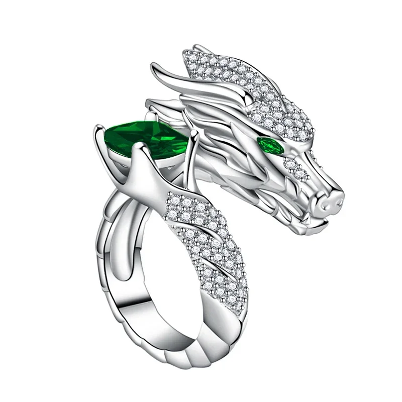 Huitan Novel Dragon Design Opening Rings Delicate Aesthetic Bright Finger Accessories for Women Opulent Chic Jewelry for Party view 5