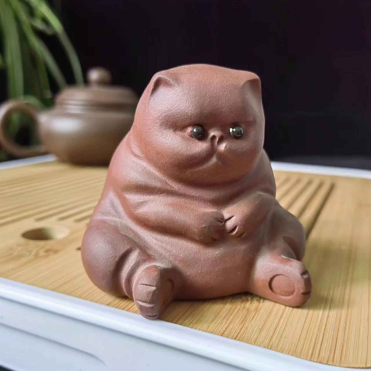 Zisha purple clay cute thinking cat statue animal, tea pet teapot creative table decor Yixing zisha Purple Clay Tea om Home gift