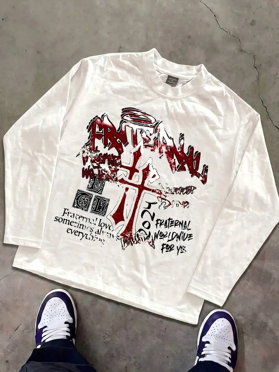 Y2k Thin Graphic T-Shirt For Cotton,Hip-Hop For Men Long Sleeve Shirts, Funny Vintage,Regular Fit, Street Style Print, Ideal Gift For Him