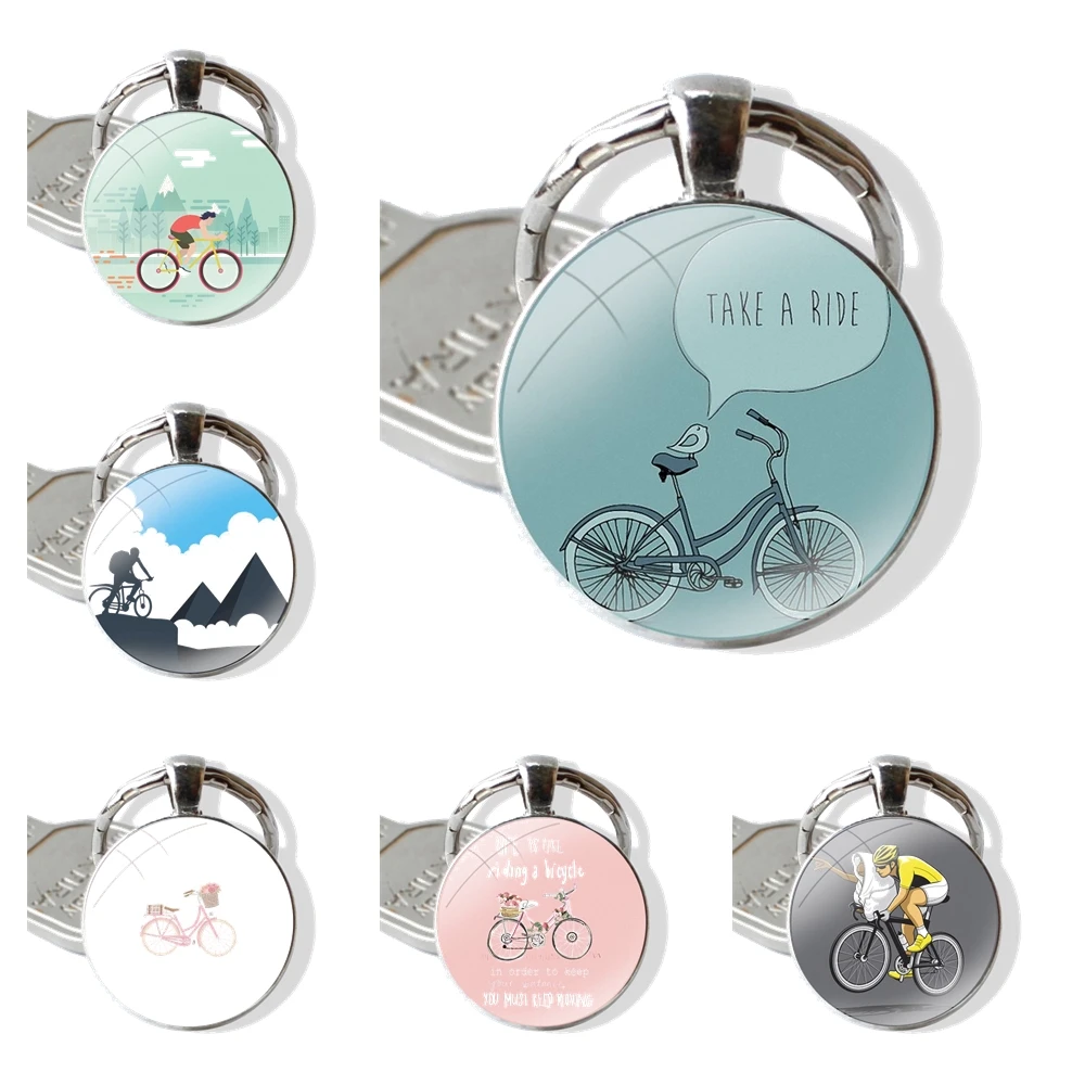 Keychain Handmade Glass Cabochon Key Ring Holder Pendant Key Chains Bicycle Bike Sport Coqu