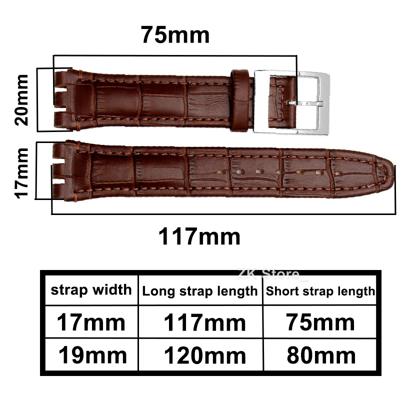 19mm Genuine Cowhide Leather Watchband for Swatch 17mm Band Men Women Sport Watch Strap Steel Stainless Clasps Bracelet