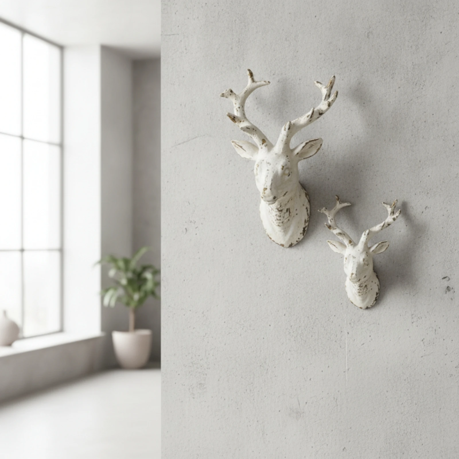 2 Pieces Deer Head Wall Decor Shabby Chic Deer Head Wall Hanging Large Eye-Catching for Living Room, Entryway