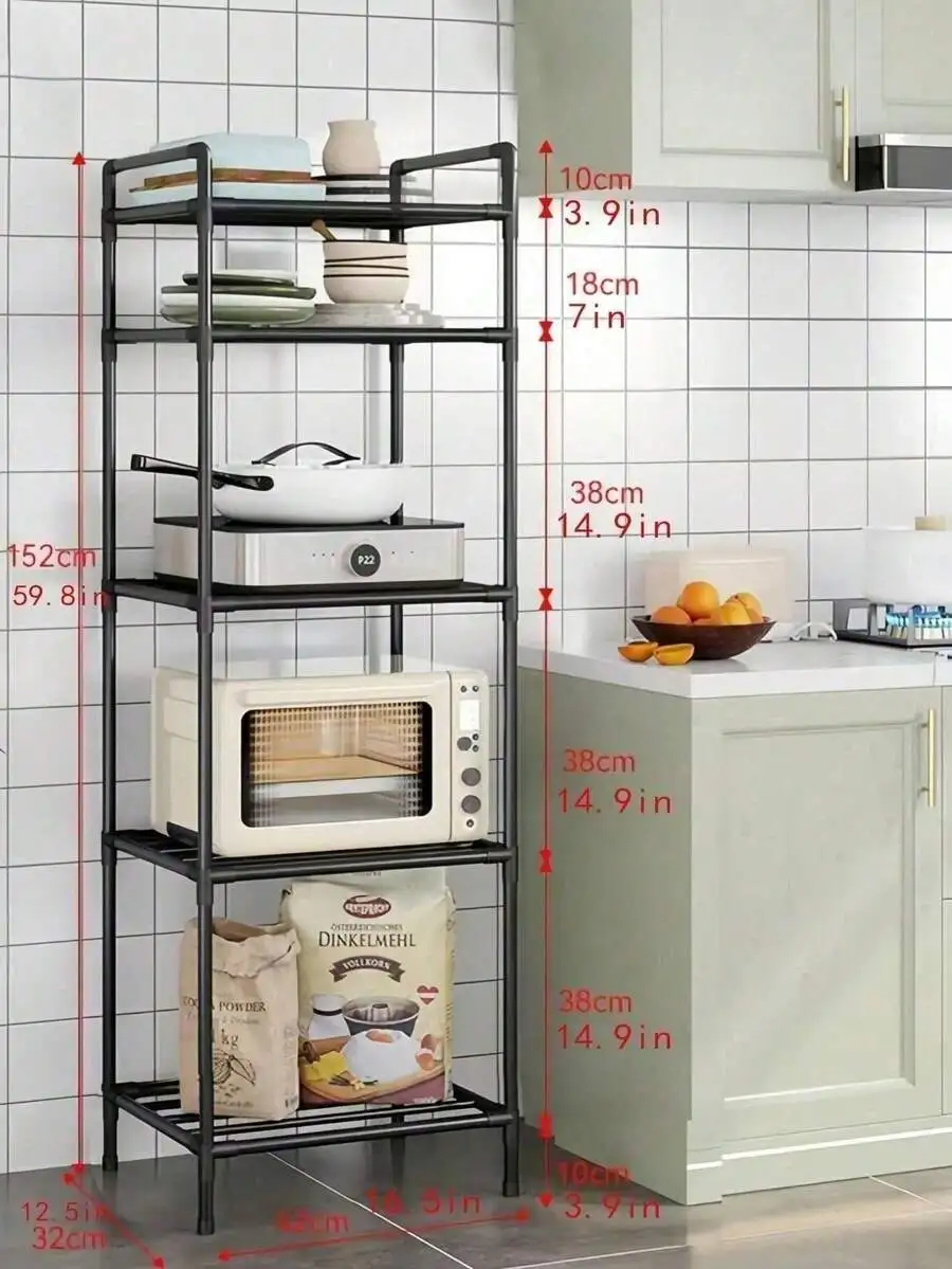 1pc Metal Shelving Unit, Bathroom Storage Rack, Freestanding Multi-Tier Organizer Shelf, Adjustable For Bathroom, Kitchen, Offic