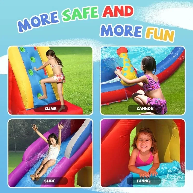 Inflatable Water Slide, Red Shark Bounce House with Slide Wet and Dry, Playground Sets for Kids Backyard