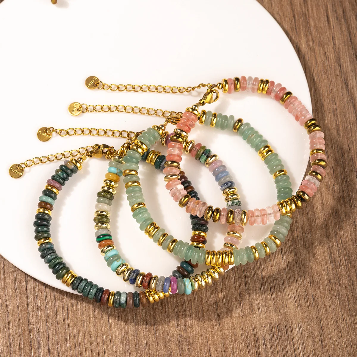 Chinese Style Lucky Natural Crystal Beaded Bracelet Aventurine Multi Stone Wealth Blessing Stackable Colorful Bangle For Women