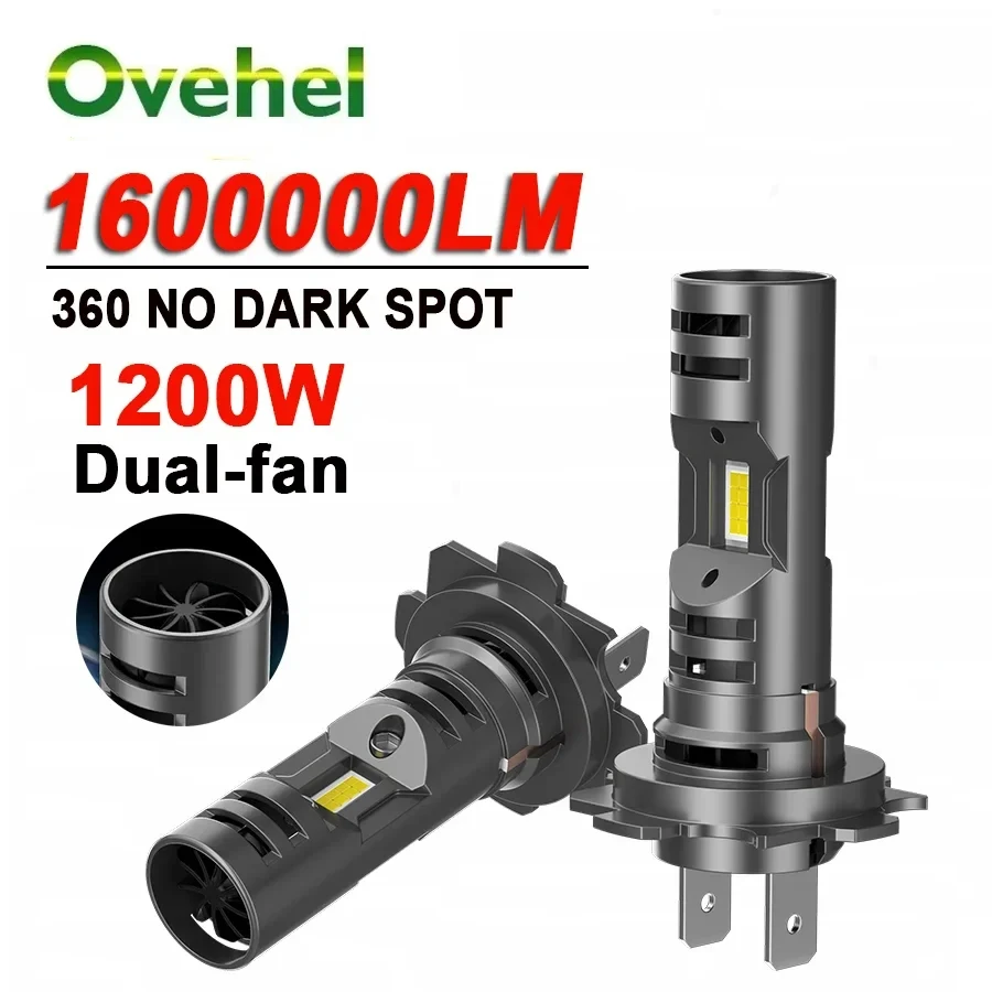 

OVEHEL H7 Car LED Headlight Canbus Auto Fog Lamps High Low Beam H4 12V No Error 6000K Wireless 1:1 Size LED Bulbs Plug And Play