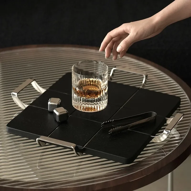 Light luxury black solid wood aromatherapy tray model house home living room storage snack tray decorative designer ornament