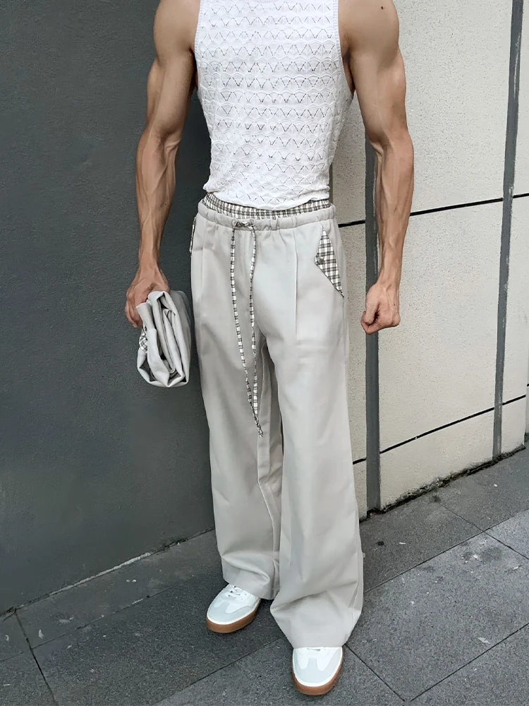 

Мужские спортивные брюки Oaeal ey American Sle Heavyweight с изогнутым кроем, осенние, в клетку, с широкими штанинами, прямые, повседневные