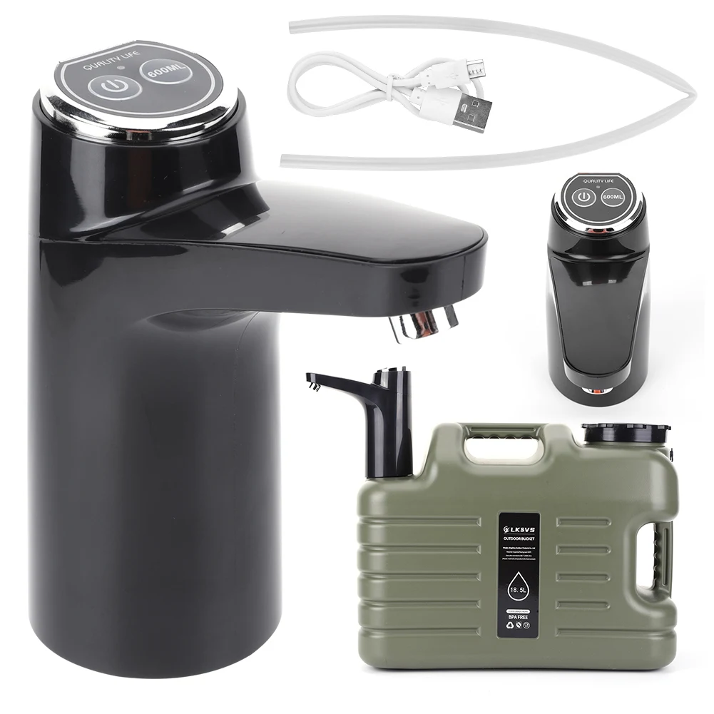 USB Outdoor Camping Water Tank Electric Water Pump & 11L Water Tank with Faucet & Water Tank Cover for Camping Hiking Fishing