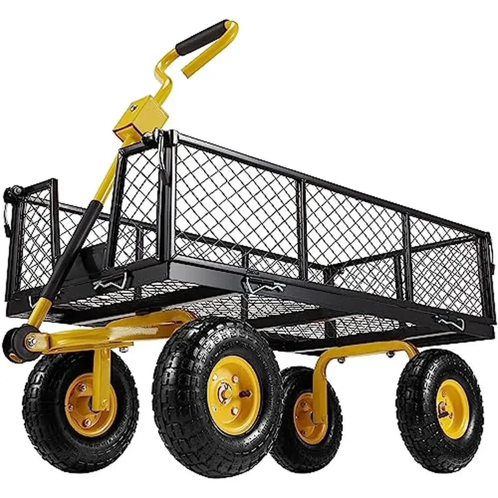 

Heavy Duty Utility Wagon Cart with Removable Mesh Panels 880LBS Load Capacity Huge Pneumatic All Terrain Tires Outdoor Garden