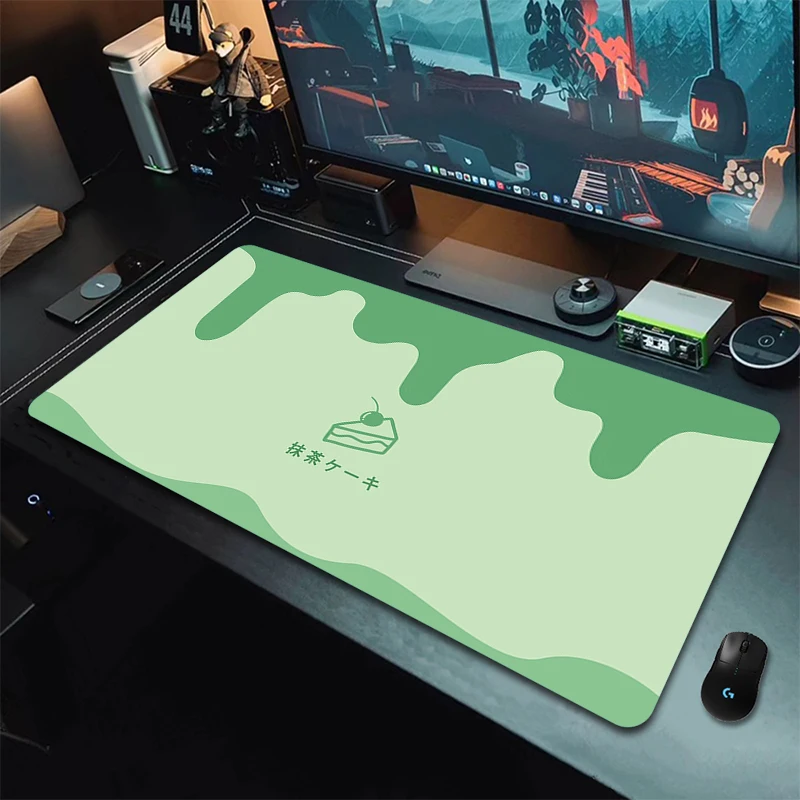 Tapis de souris Matcha en caoutchouc avec bord de verrouillage, impression HD, tapis de clavier d'ordinateur, grands polymères, art du jeu, mignon