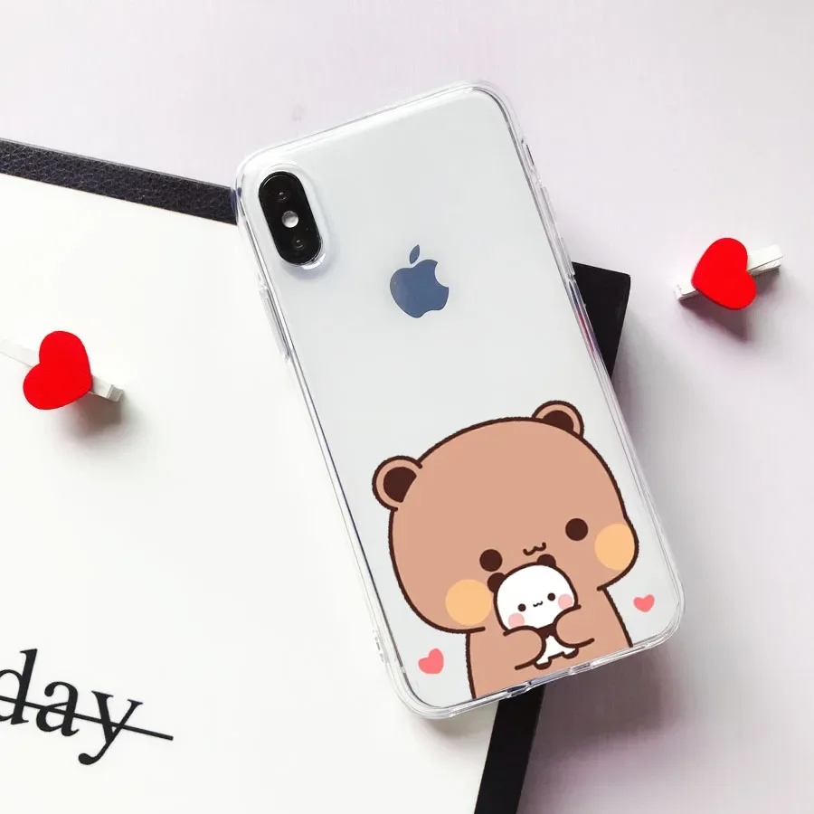 Funny Cartoon Bear Clear Couple Paired Phone Case For iPhone 17 14 13 11 12 15 16 Pro Max Mini SE 7 8 Plus Lovers Cover Fundas
