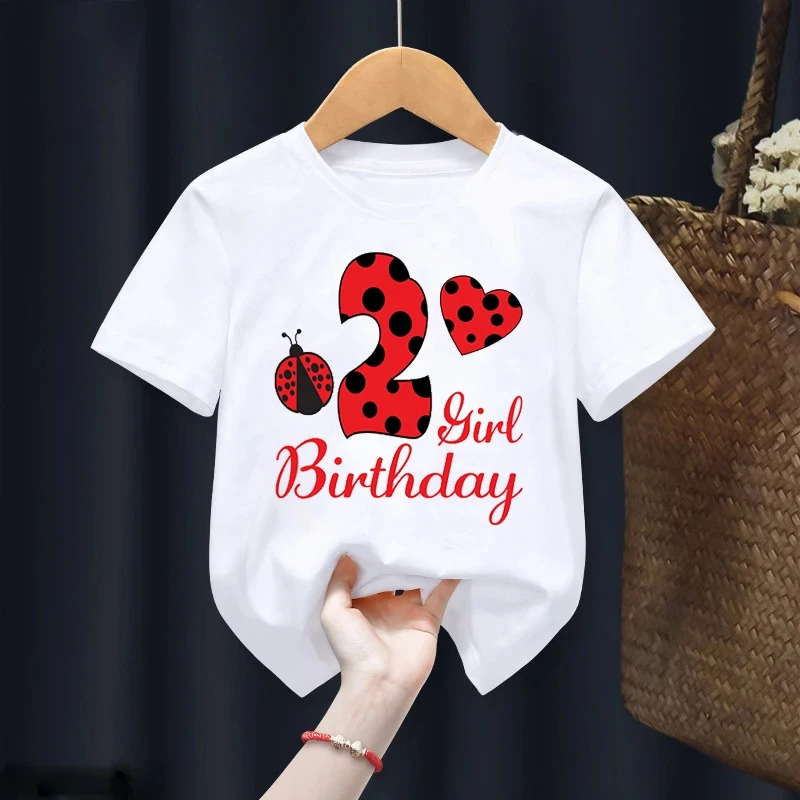 Child Cotton T Shirt Cute Red Ladybug Number 1-10 Birthday Gift Harajuku Kids Clothes Boy Girl Short Sleeve Summer Baby Tee Top