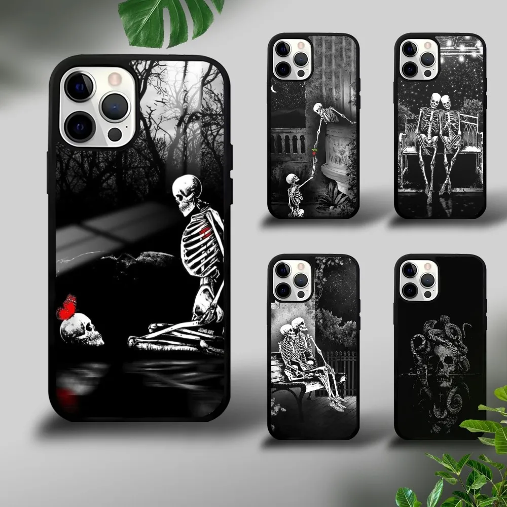 

Red Love Skeleton Phone Case For iPhone 16 15 14 13 12 11 Pro Xs Max Mini Plus Celulares Hard Funda