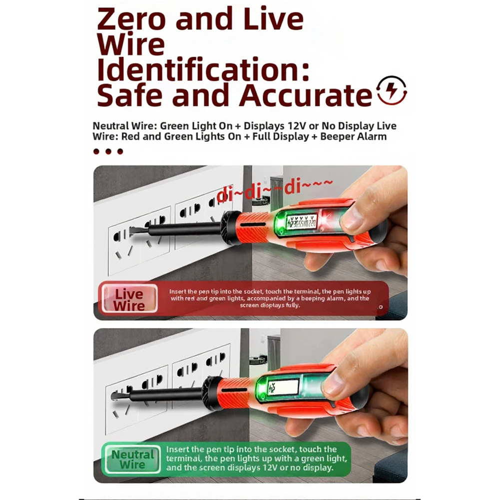 2pcs Voltage Detection Pen with Automatic Shutdown and Clear LCD Readout Optimized for AC Voltage Testing from for 3v to 500V