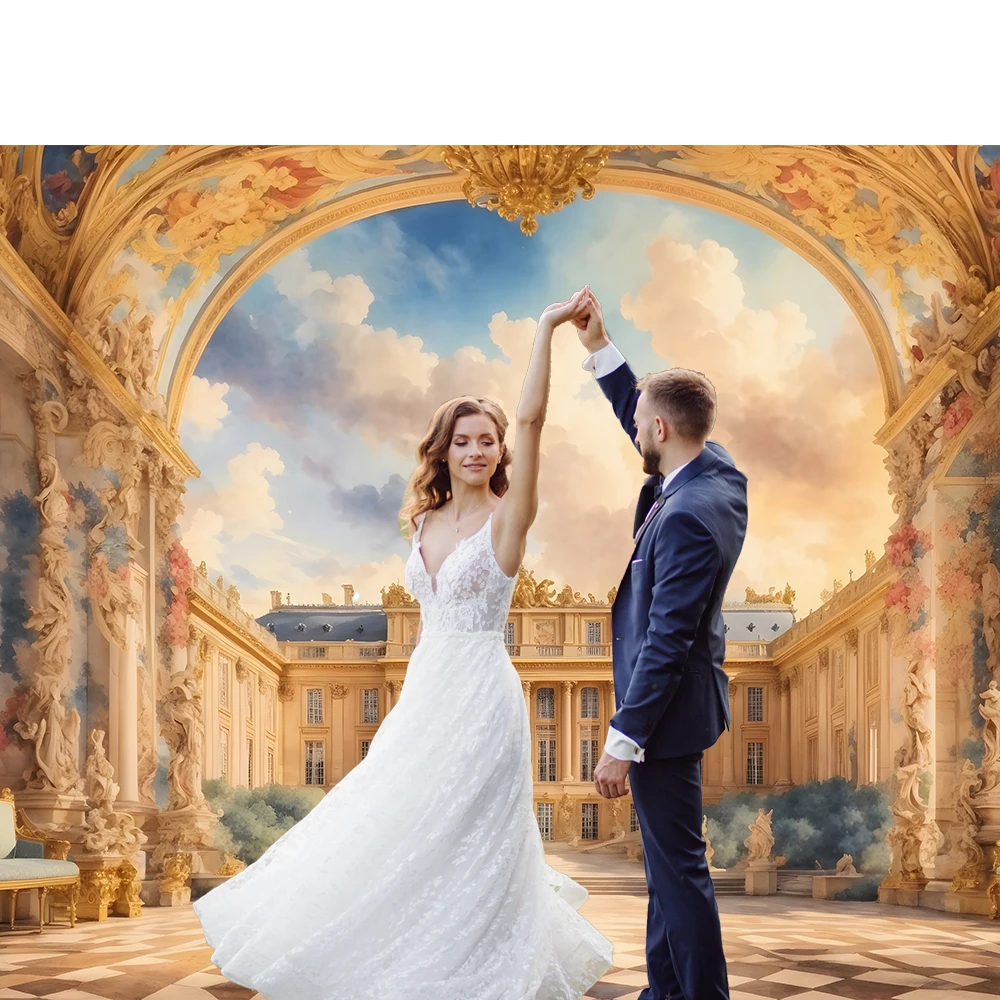 Beenle Photography Background Luxury Retro Palace Vintage Castle Hall Staircase Church Scene Birthday Wedding Portrait Backdrop