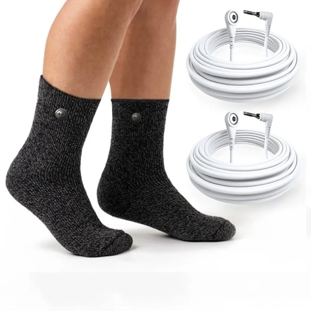 Grounding Socks Kit with 2 Grounding Cords Unisex Electrode Conductive Earthing Socks with 99% Pure Silver for Calm & Wellness
