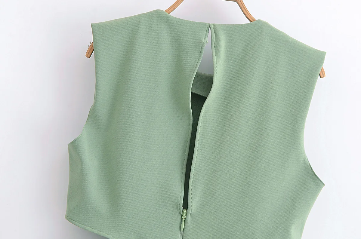 Tangada 2024 Summer Women Green Cut-out Blouses Sleeveless Female Crop Shirts Tops 6P051