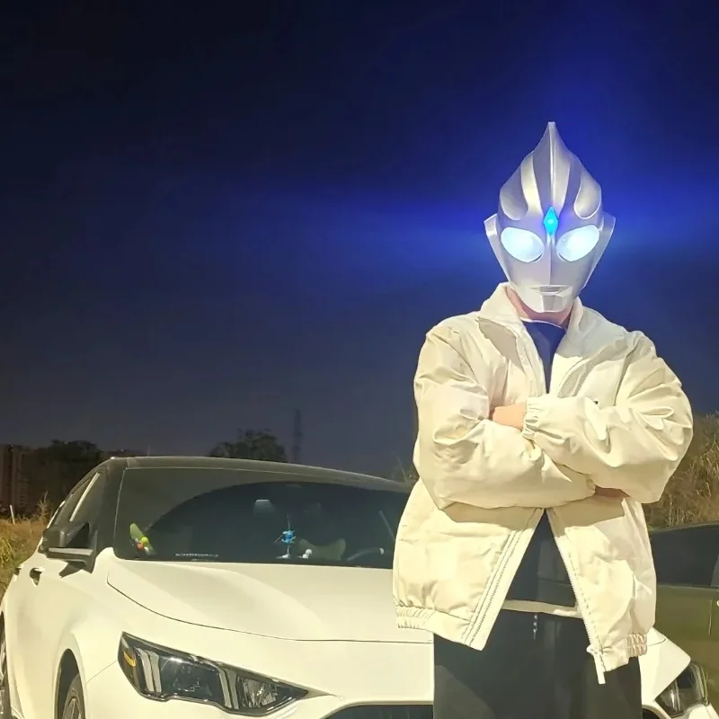 Hełm Supermana z figurką, podświetlany, sterowany dotykowo, UTM Tiga, modny prezent dla fanów animacji.