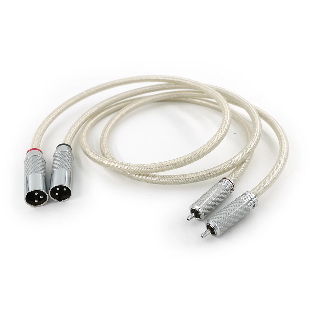 زوج ربط RCA-XLR من فئة البث - فضي-OCC ثلاثي الحماية مع أطراف ألياف الكربون (رفض الضوضاء المتوازن) #1