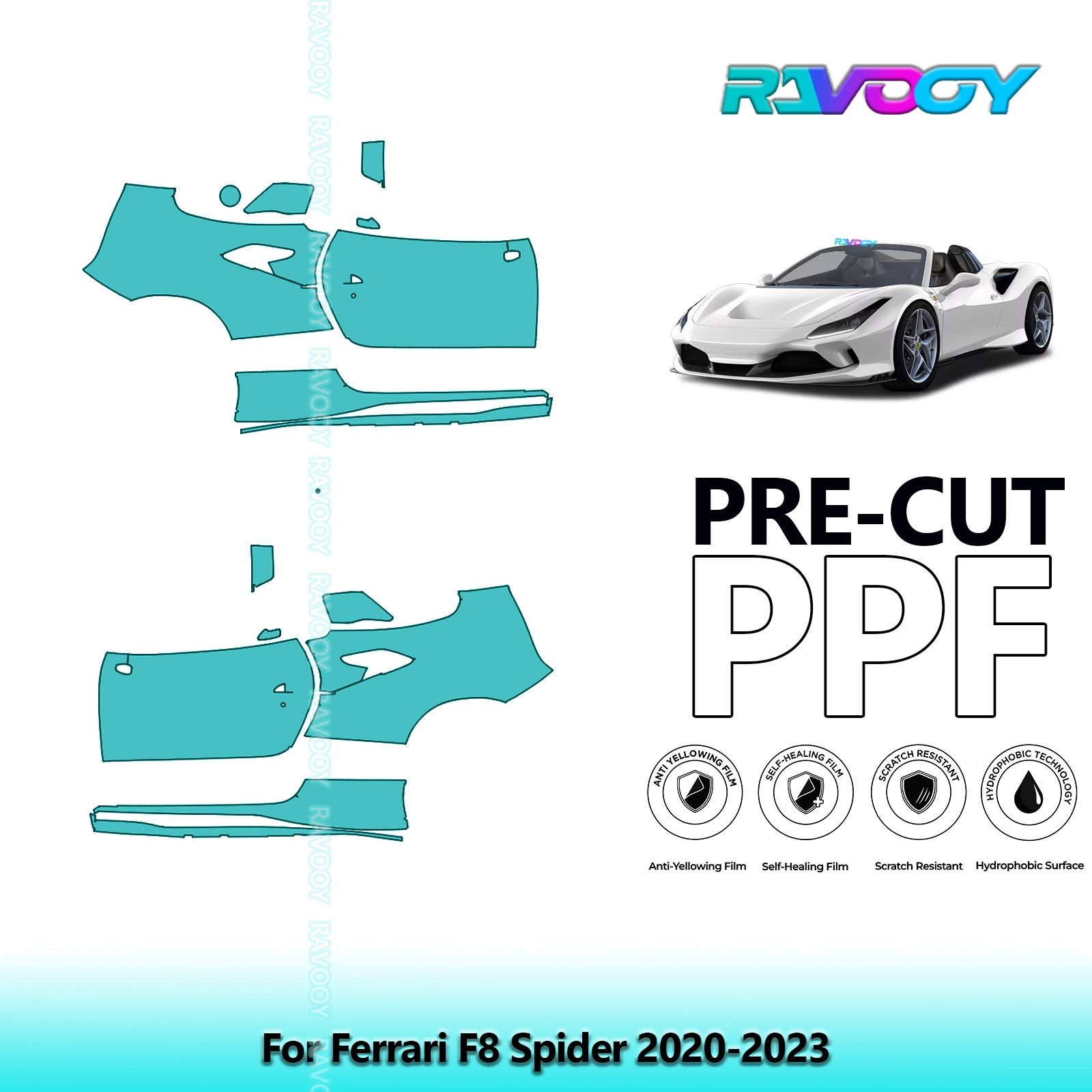 

For Ferrari F8 Spider 2020-2023 8.5mil Clear Matte Pre-Cut PPF Door & A/B Pillar Kit TPU Paint Protection Film Set
