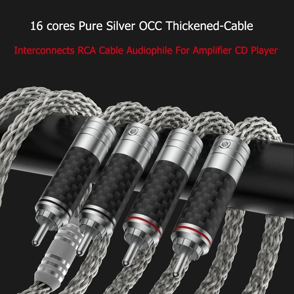 16 코어 순수 실버 OCC 두꺼운 RCA 오디오 상호 연결 케이블 (앰프 CD 플레이어 용) 고 충실도 참조 오디오 파일 등급
