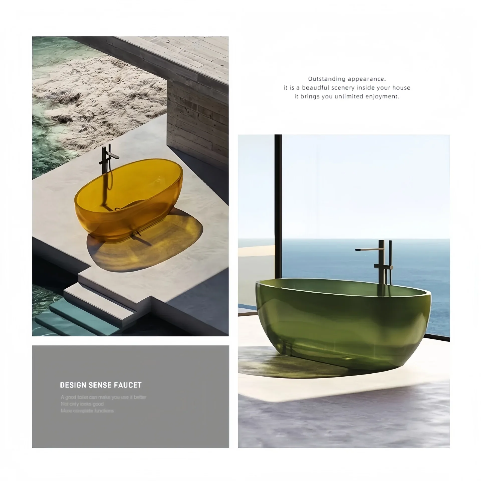 #High Quality Acrylic Resin, Clear Colored Crystal Freestanding Bathtub for Home Hotel, Durable Bathroom Fixture
