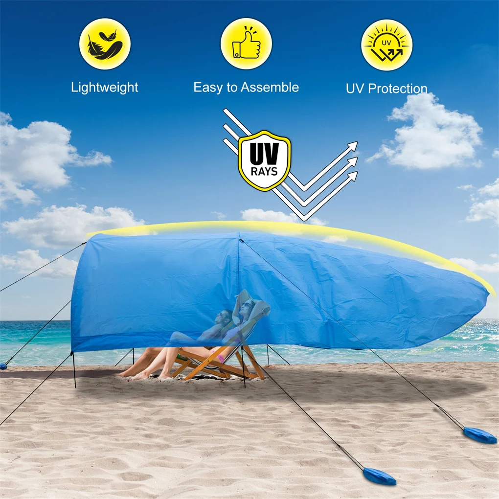Extra-large camping beach tent suitable for 4-8 people, UV protection, comes with ground spikes and rope accessories