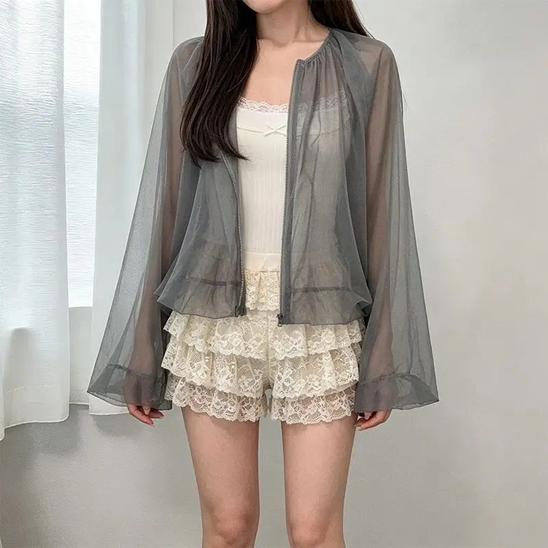 Summer Women's Sunscreen Cardigan Jacket Shawl Regular Chiffon 100 Thin Long-sleeved Air-conditioning Blouse