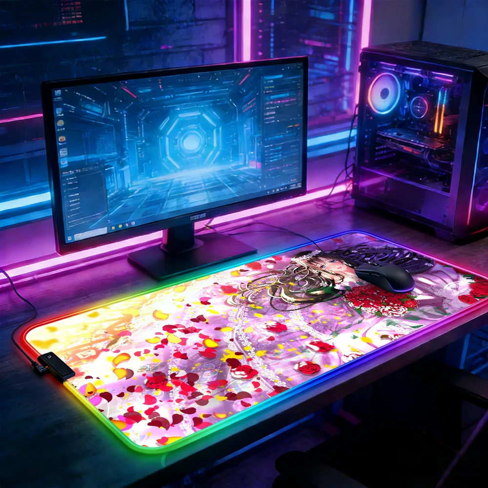 

LED Lighting RGB Mouse Pad E-sports Game Keyboard Pad Rose Bride Anime Pc Accessories Mousepad Gamer Deskmat Mats Mause Gaming